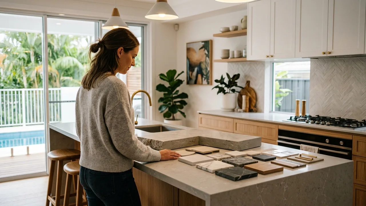 Kitchen makeover with new cabinet doors and refreshed benchtop in a Gold Coast home